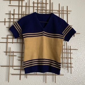Vintage Blue Gold Striped Knit Shirt